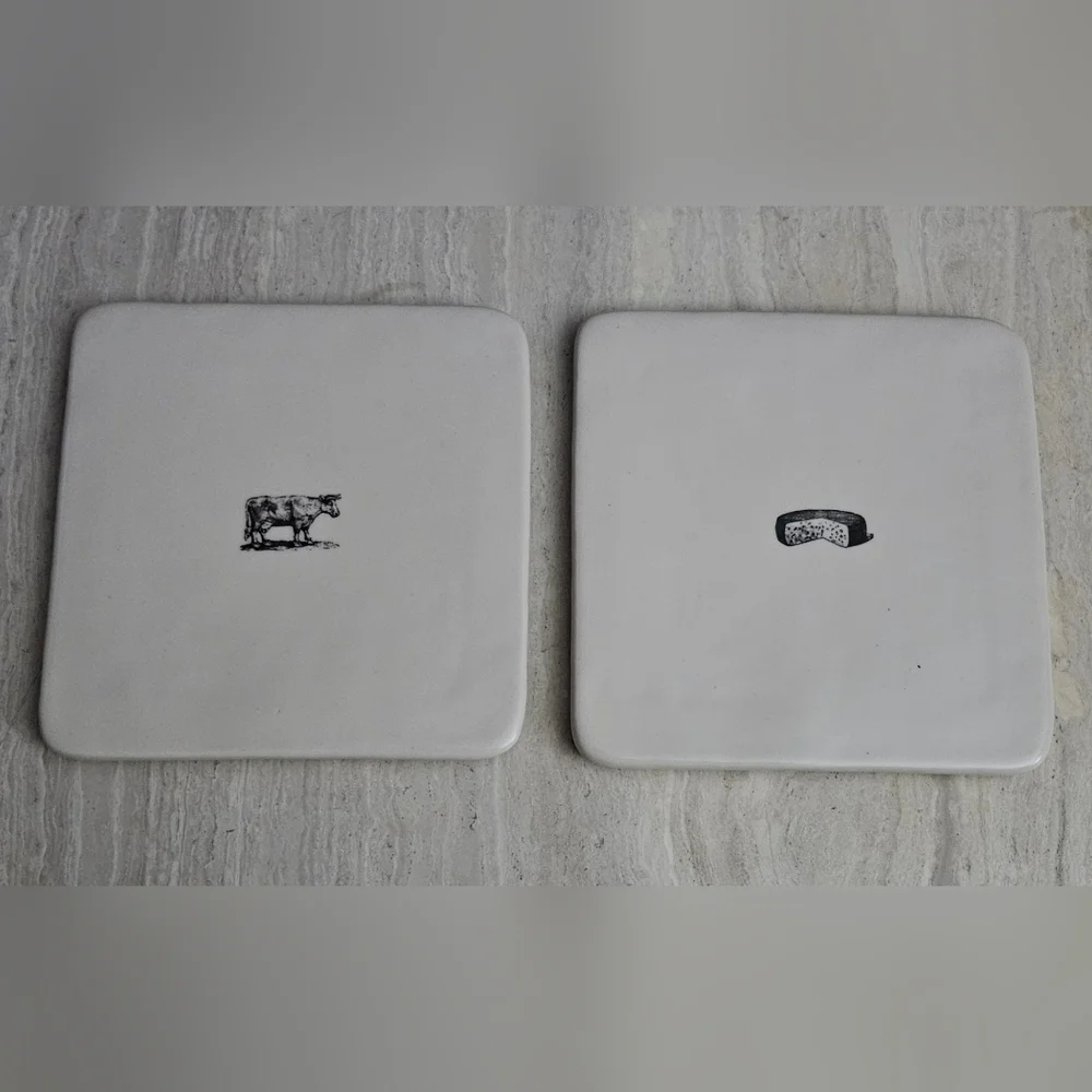Rae Dunn Farmyard Cow & Cheese Trivets/Serving Set